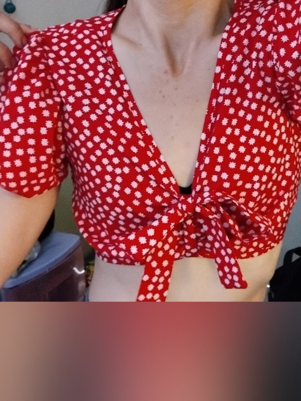 Red Floral Tie-Front Crop Top